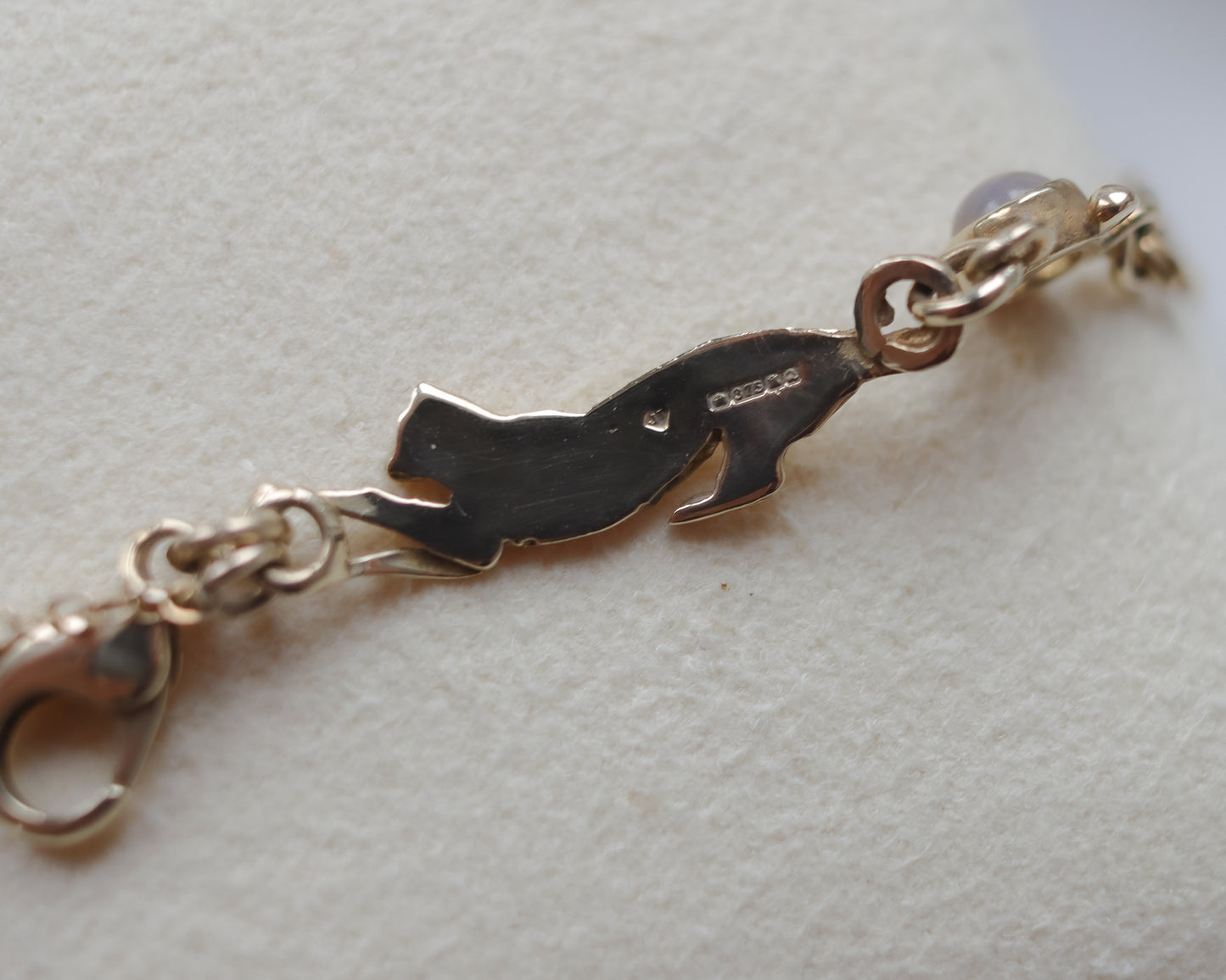 Vintage 9ct Gold Moonstone Cat Bracelet - 18cm