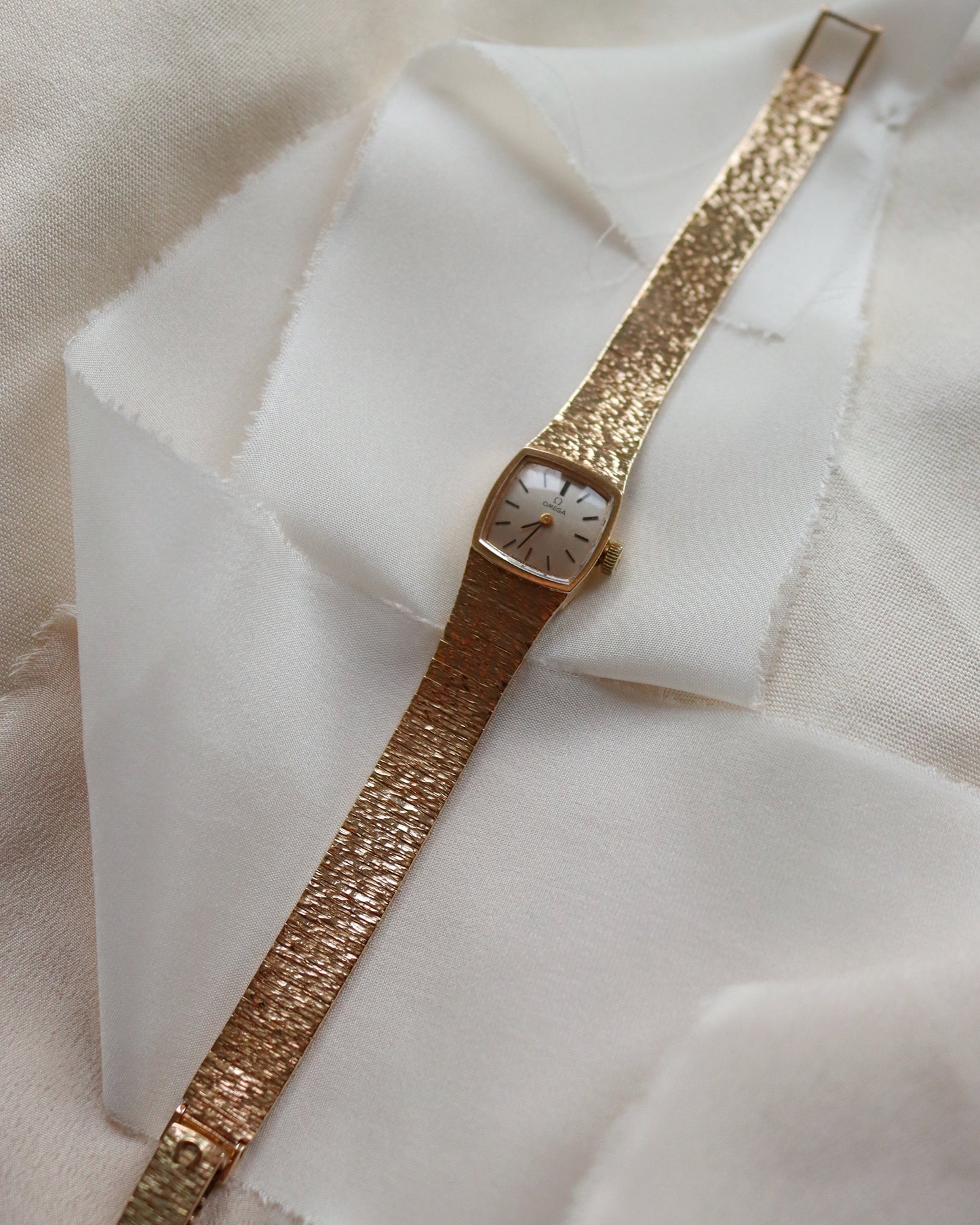 Omega 9ct Gold Ladies Cocktail Watch with Textured Bracelet - 1971