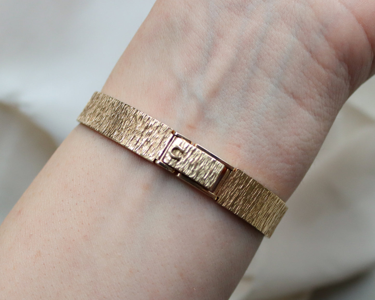 Omega 9ct Gold Ladies Cocktail Watch with Textured Bracelet - 1971