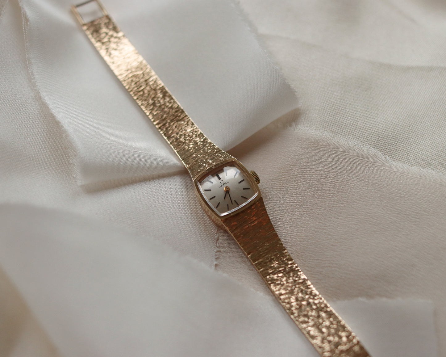 Omega 9ct Gold Ladies Cocktail Watch with Textured Bracelet - 1971