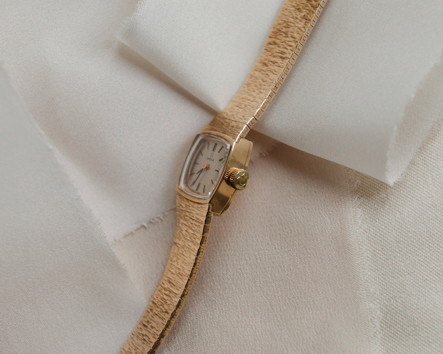 Omega 9ct Gold Ladies Cocktail Watch with Textured Bracelet - 1971