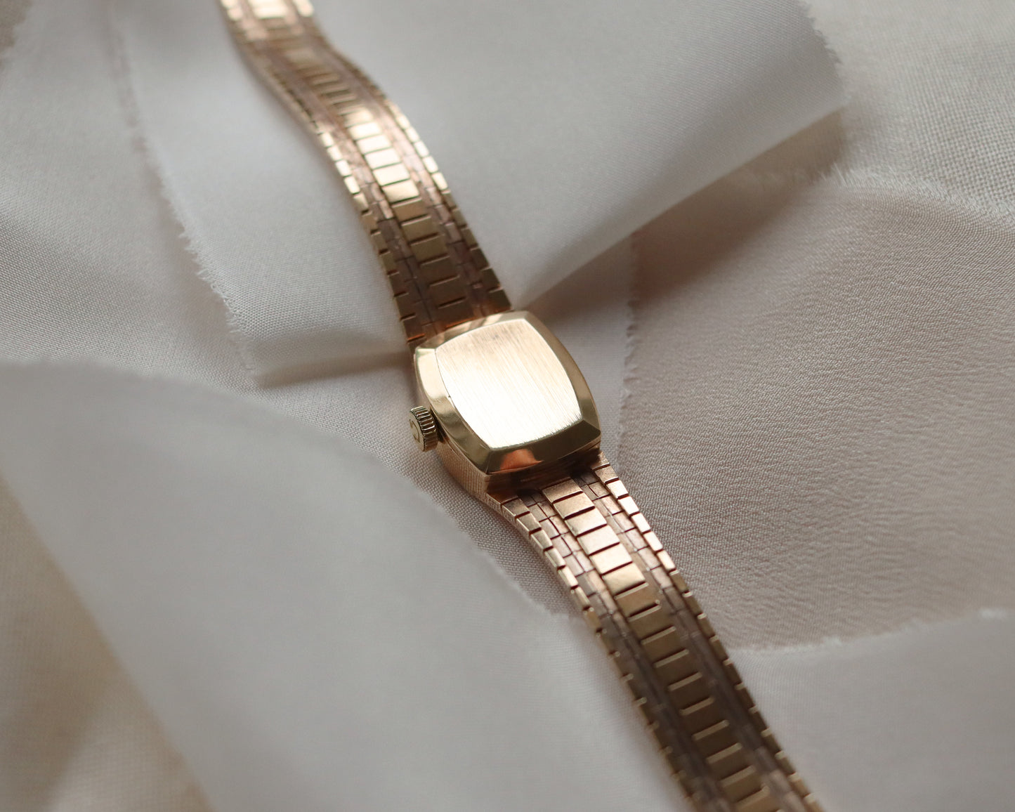 Omega 9ct Gold Ladies Cocktail Watch with Textured Bracelet - 1971