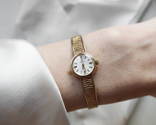1969 Omega 9ct Gold Ladies Watch with Integrated Mesh Bracelet