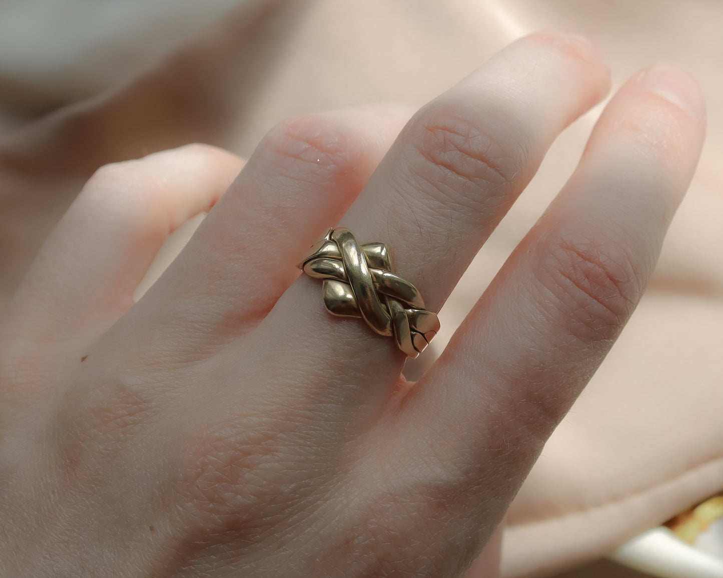 Vintage solid 9ct Gold Fused Puzzle Ring - UK R