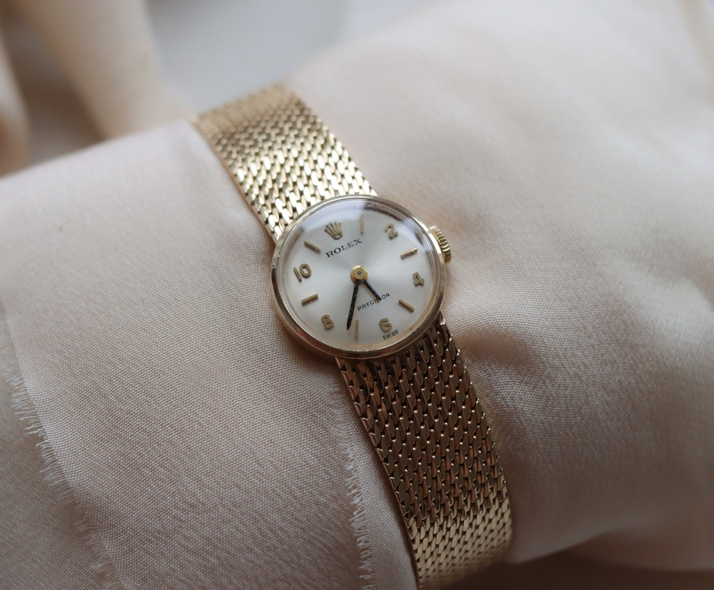 9ct gold mesh strap Rolex precision watch from 1969