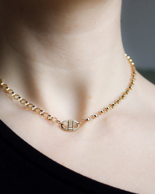 9ct gold rolo link, fancy clasp necklace