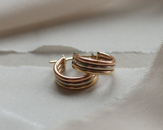 Vintage 9ct tr-colour huggie hoop earrings