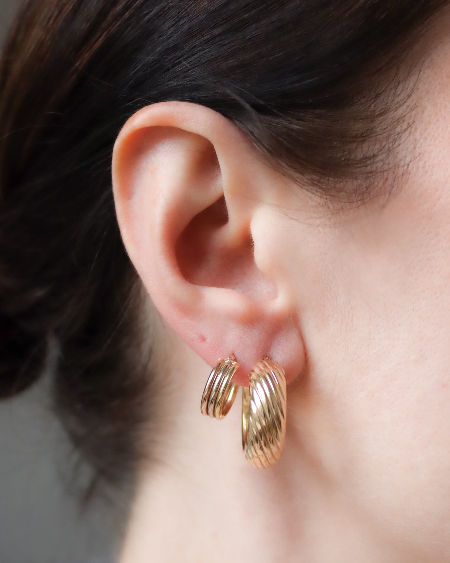 Vintage 9ct Gold Chunky Ribbed Hoop Earrings