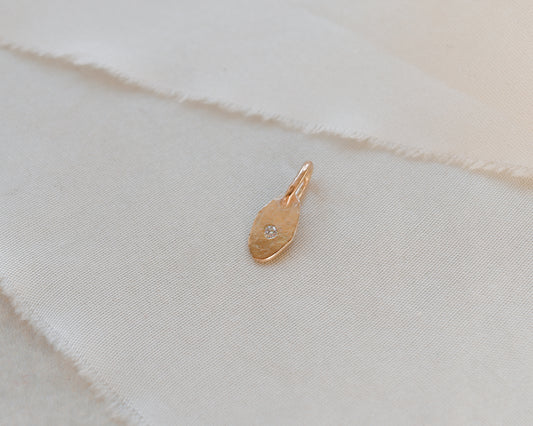 9ct rose gold rustic oval smaller diamond charm pendant