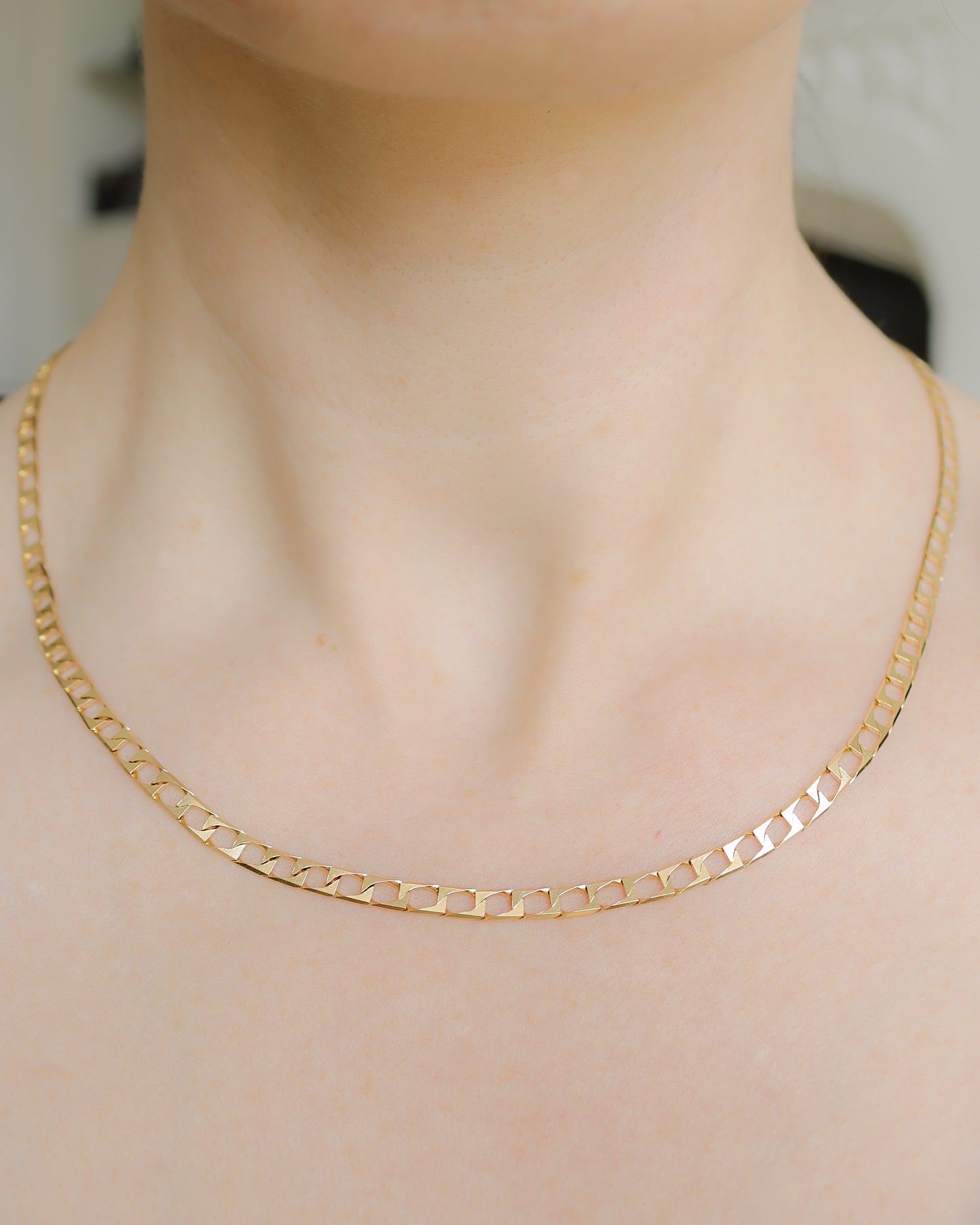 9ct gold square flat curb link chain necklace