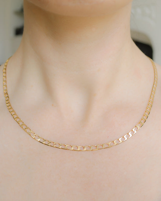 9ct gold square flat curb link chain necklace