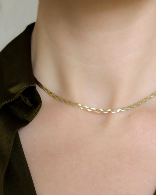 shorter 9ct tri-coloured gold lattice necklace