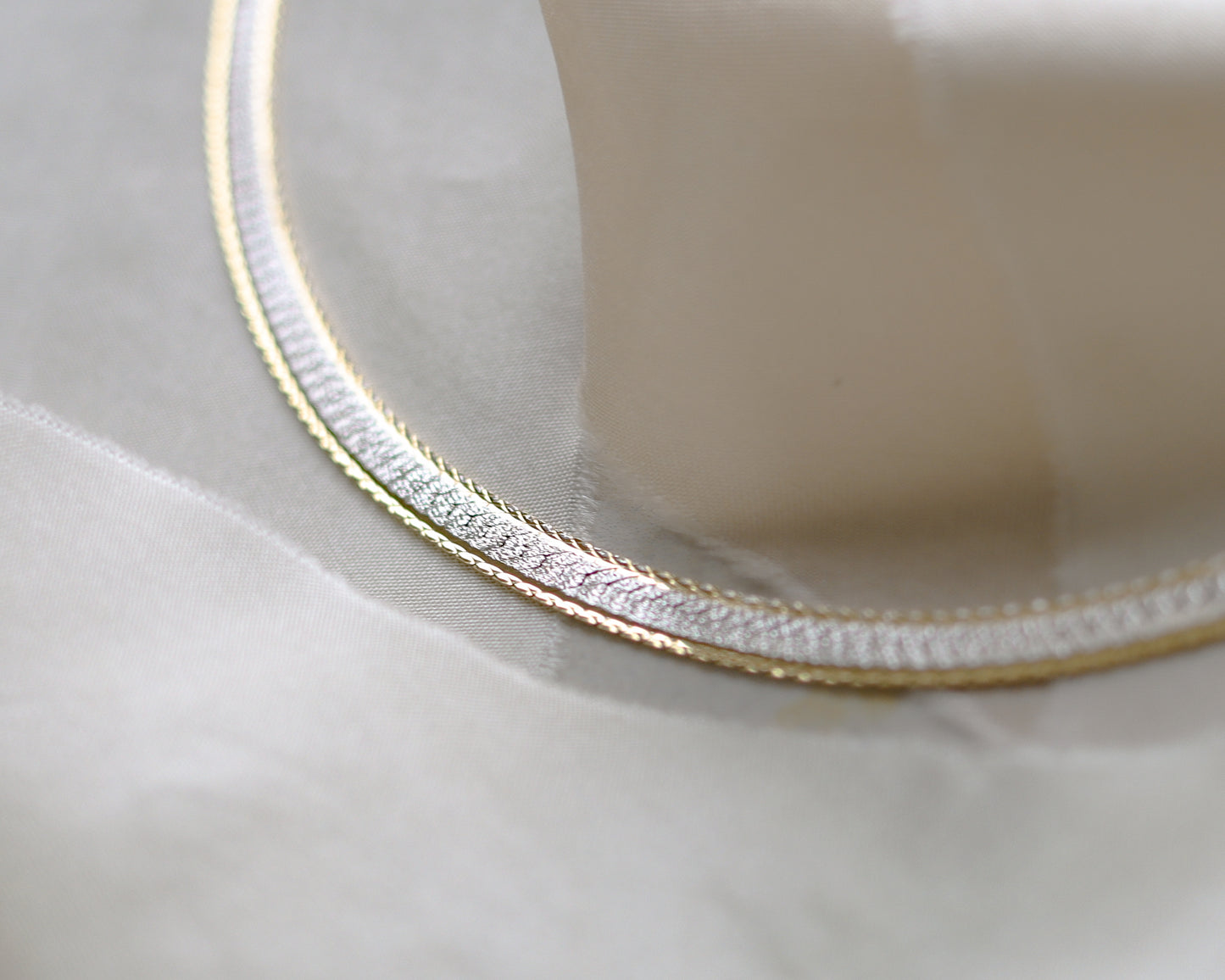 flat link herringbone necklace in 9ct white and yellow gold