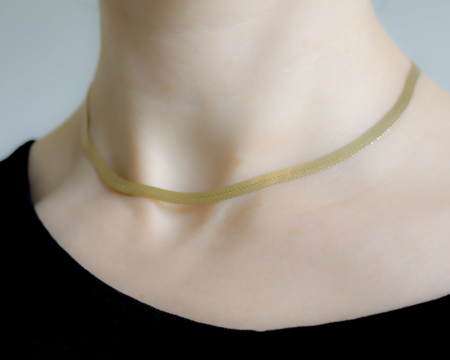 flat link herringbone necklace in 9ct white and yellow gold
