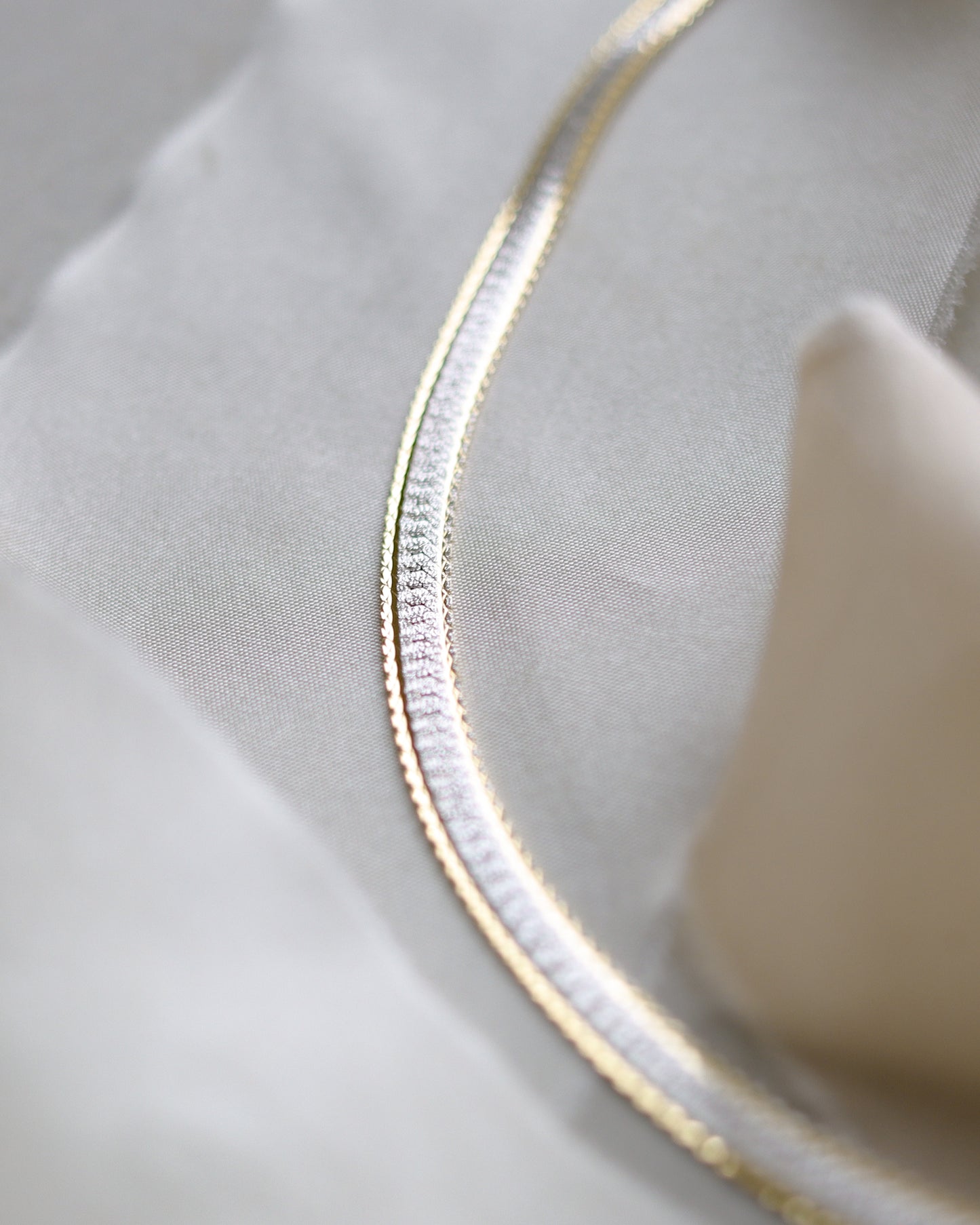 flat link herringbone necklace in 9ct white and yellow gold