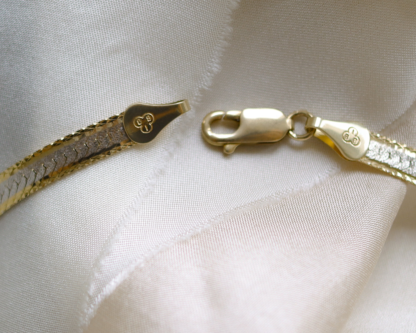flat link herringbone necklace in 9ct white and yellow gold