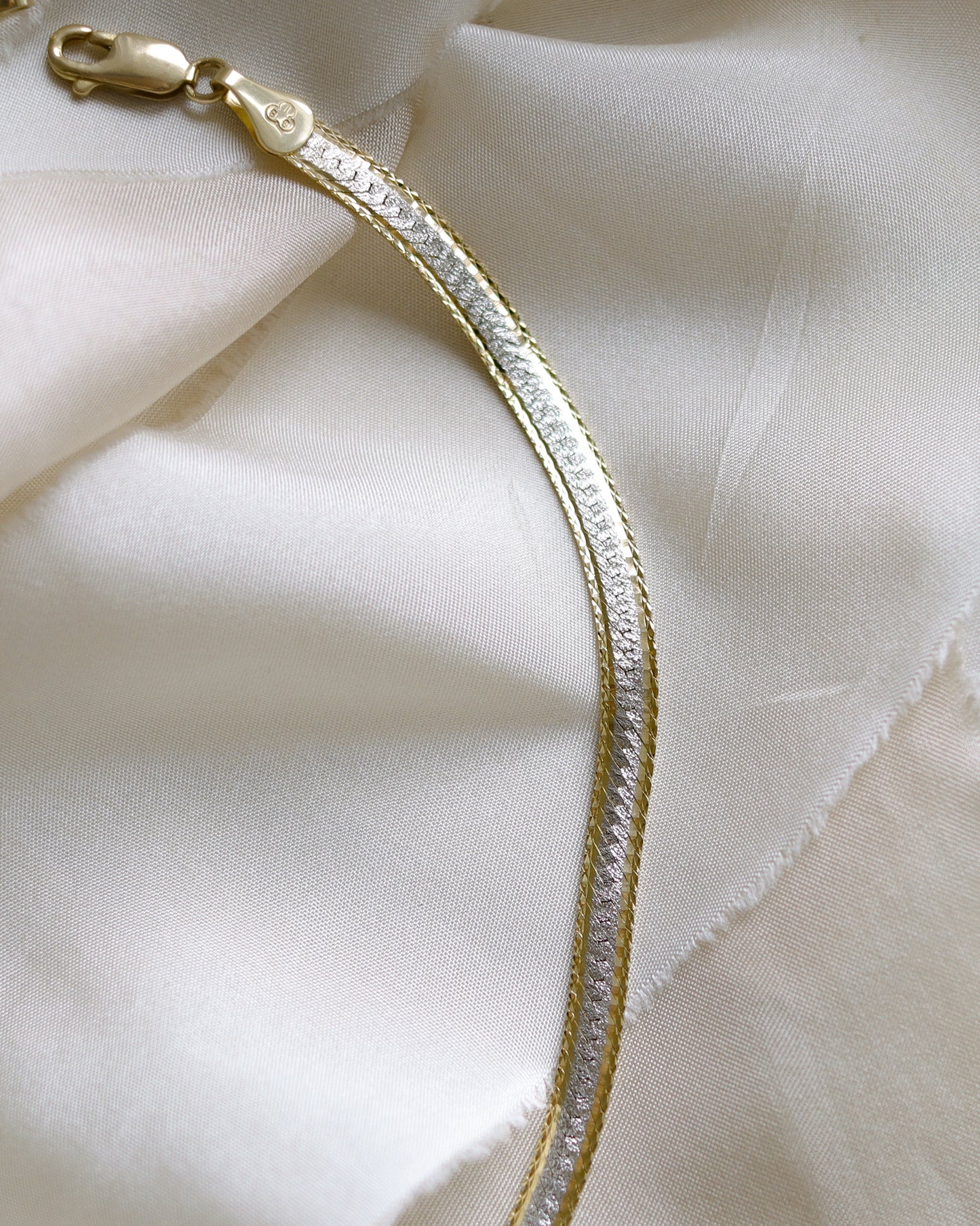 flat link herringbone necklace in 9ct white and yellow gold