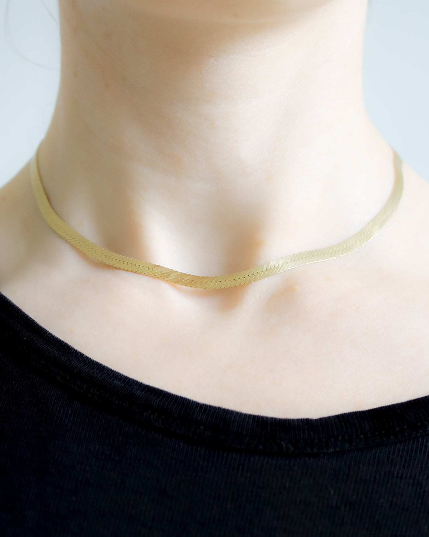 flat link herringbone necklace in 9ct white and yellow gold