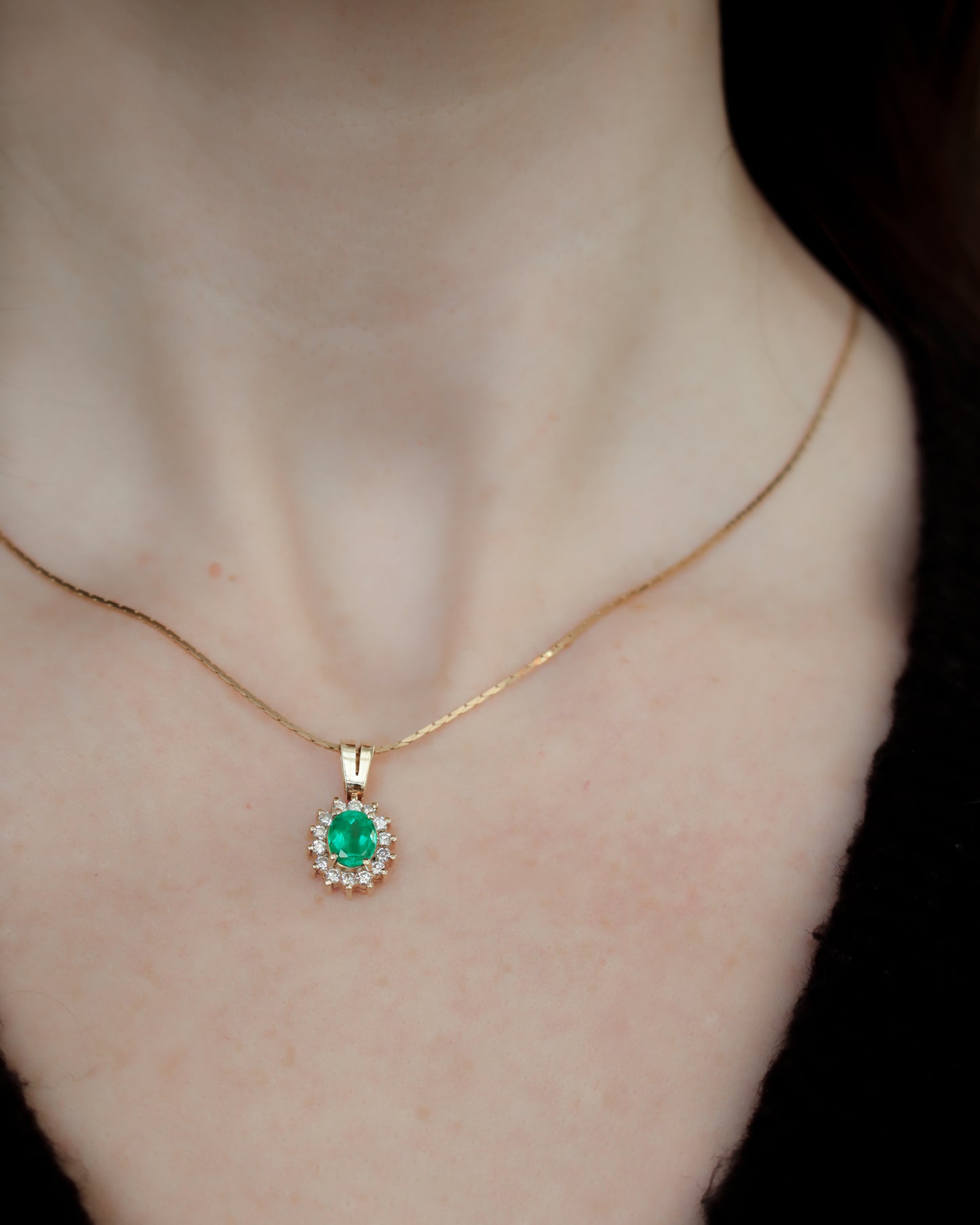 Vintage 18ct Yellow Gold Emerald & Diamond Pendant - excluding chain