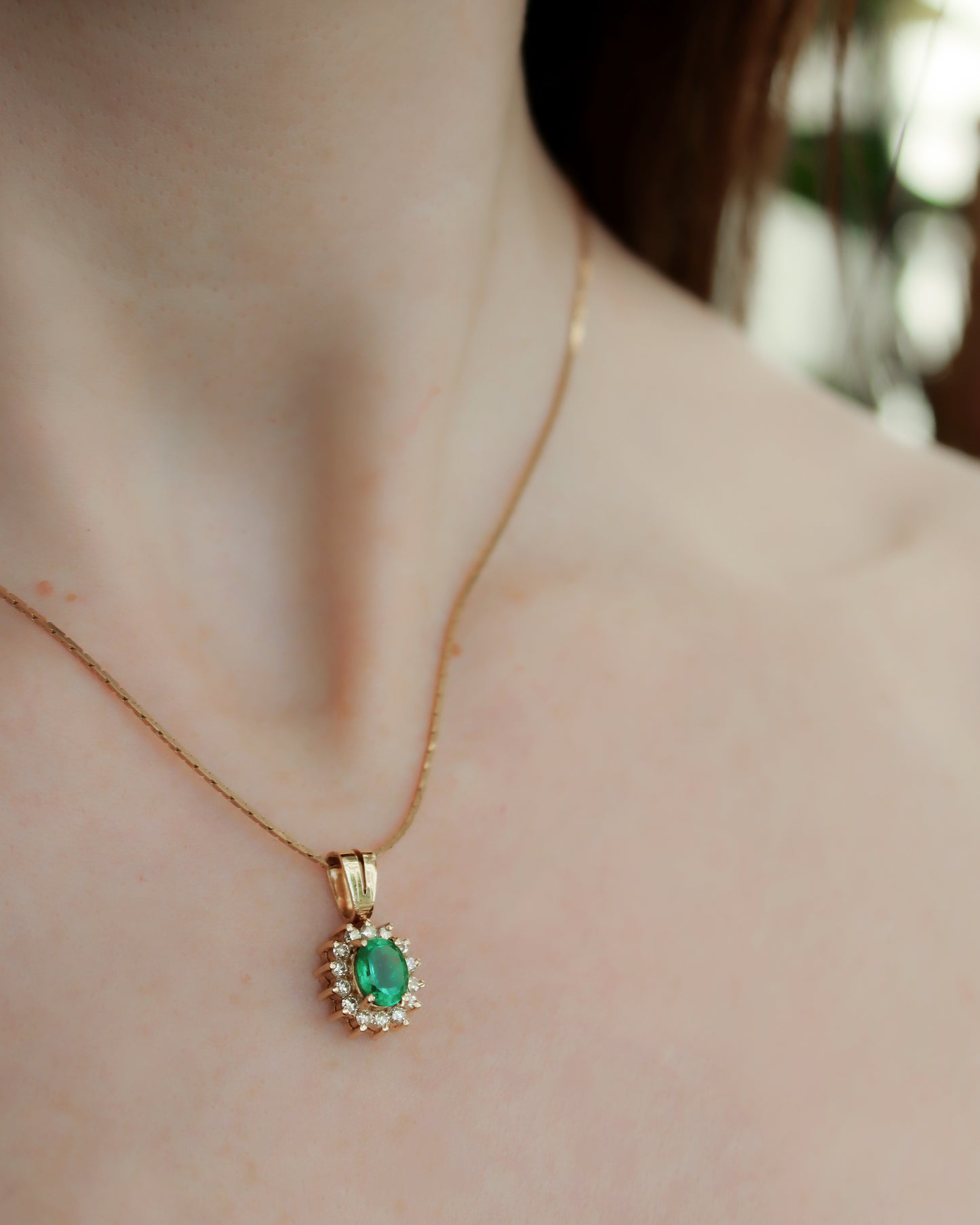 Vintage 18ct Yellow Gold Emerald & Diamond Pendant - excluding chain