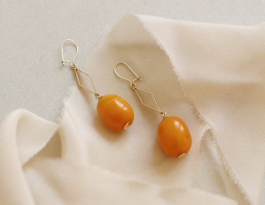 9ct gold amber drop dangle earrings