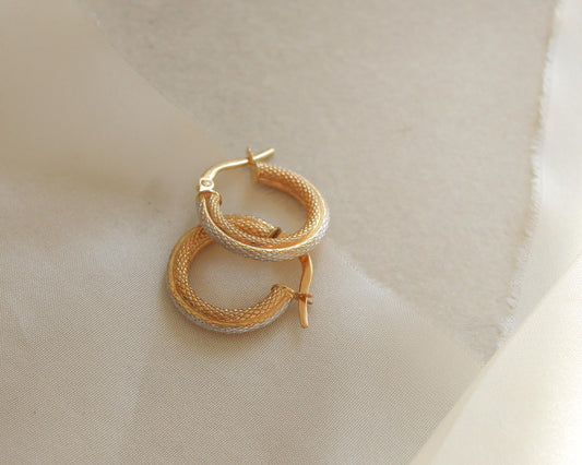 bicolour snakeskin texture hoop earrings in 9ct gold