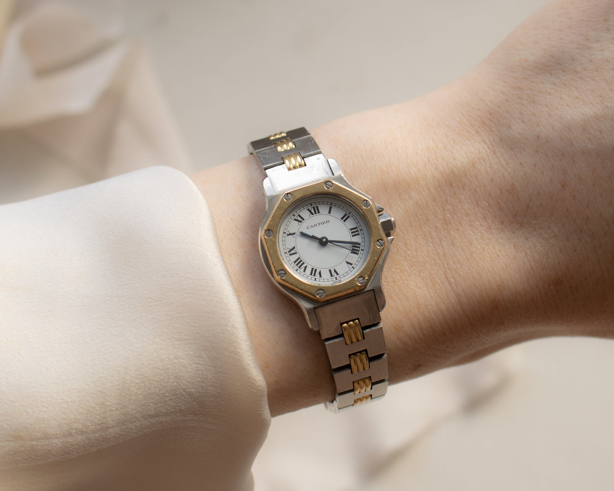 Vintage Cartier Santos Octagon Automatic Steel & Gold Godron Bracelet Watch | late 1980s