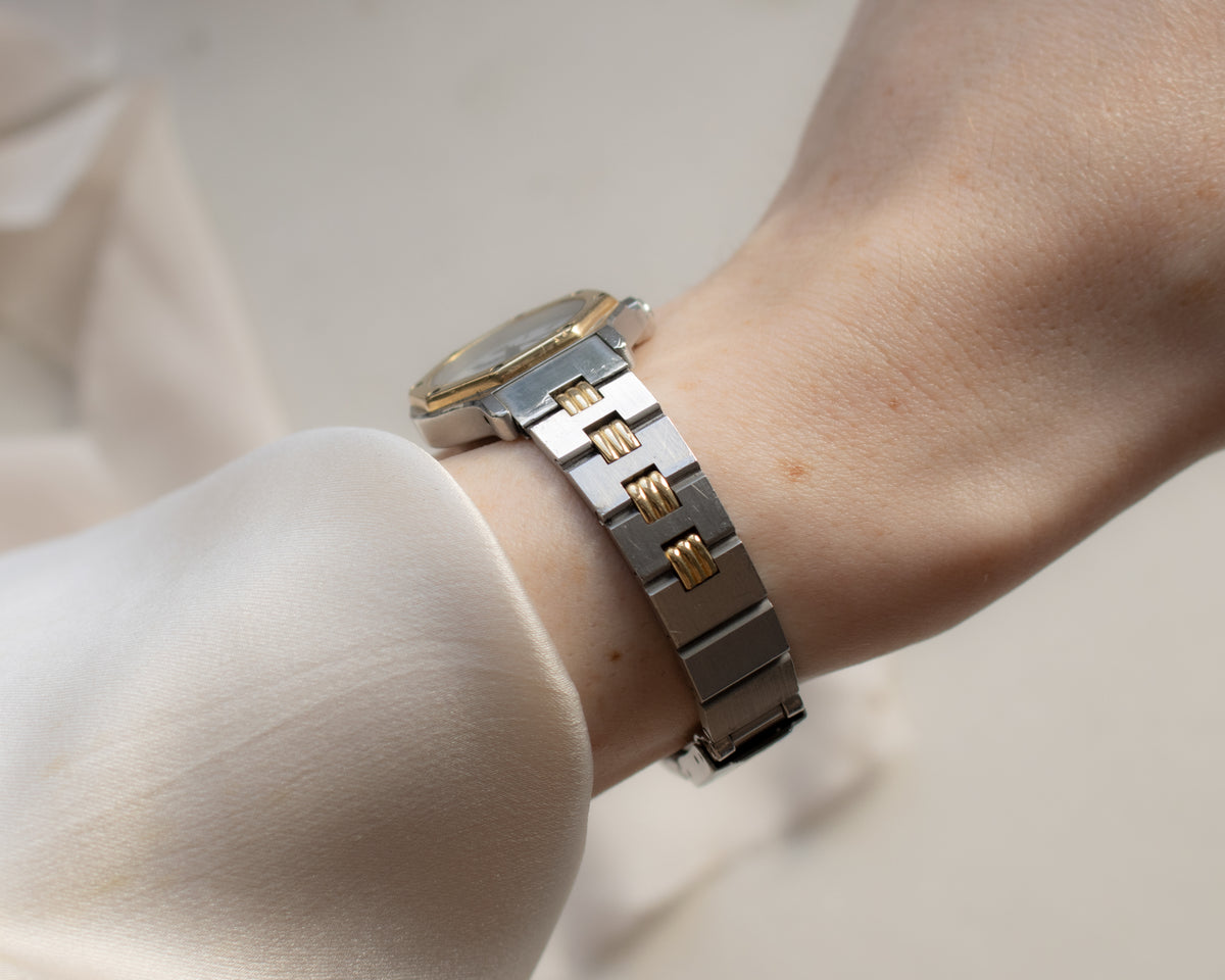 Vintage Cartier Santos Octagon Automatic Steel & Gold Godron Bracelet Watch | late 1980s