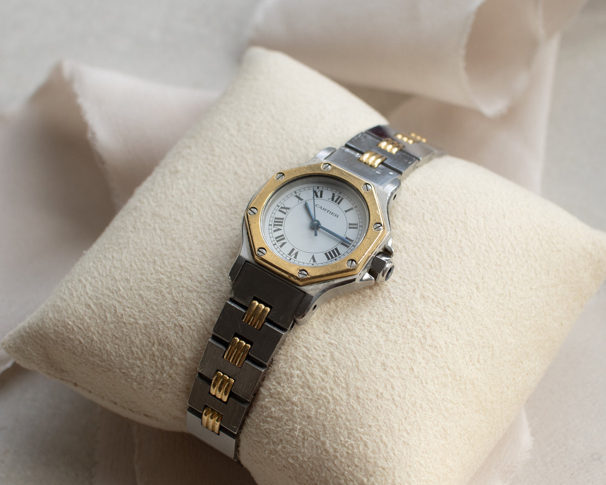 Vintage Cartier Santos Octagon Automatic Steel & Gold Godron Bracelet Watch | late 1980s