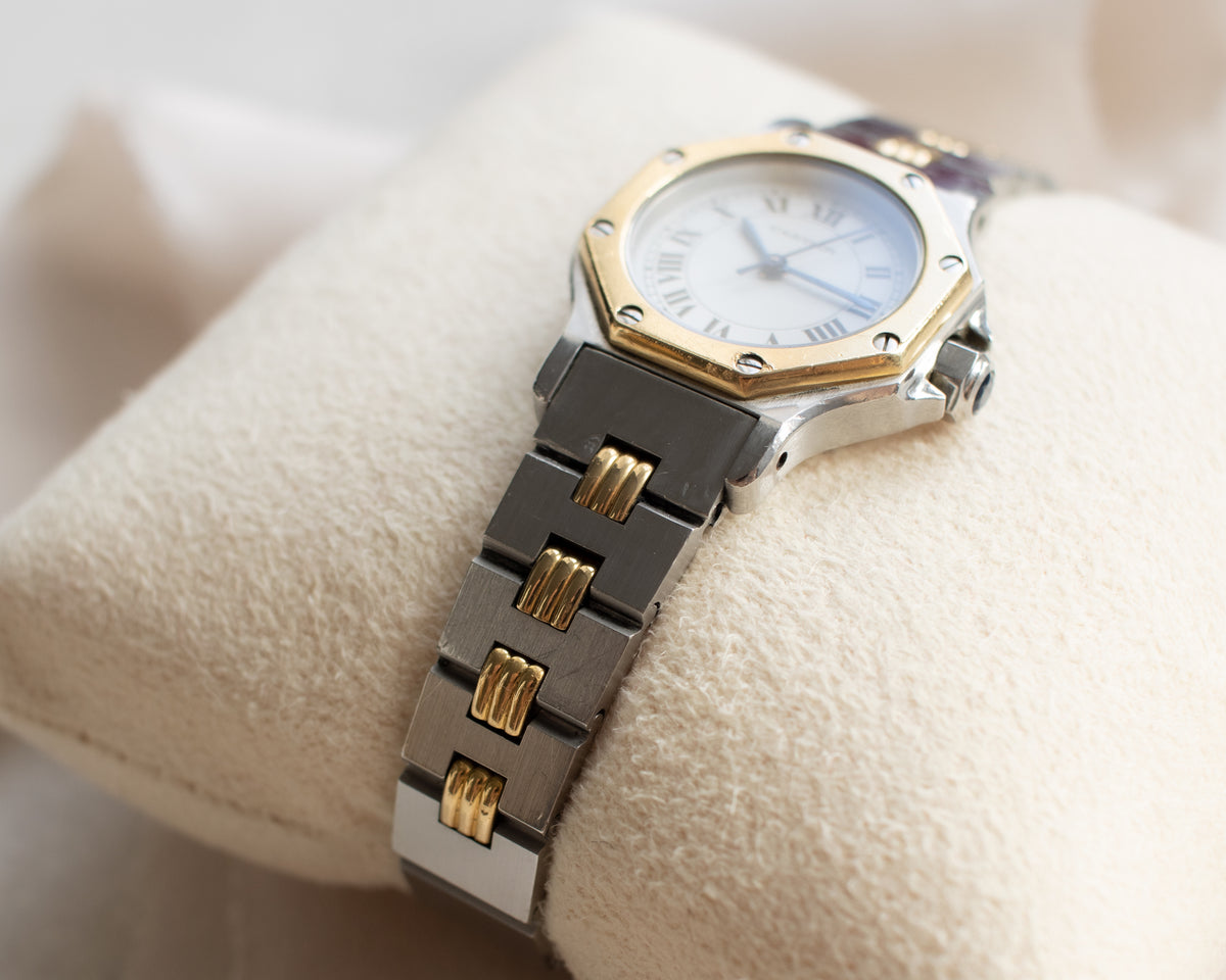 Vintage Cartier Santos Octagon Automatic Steel & Gold Godron Bracelet Watch | late 1980s