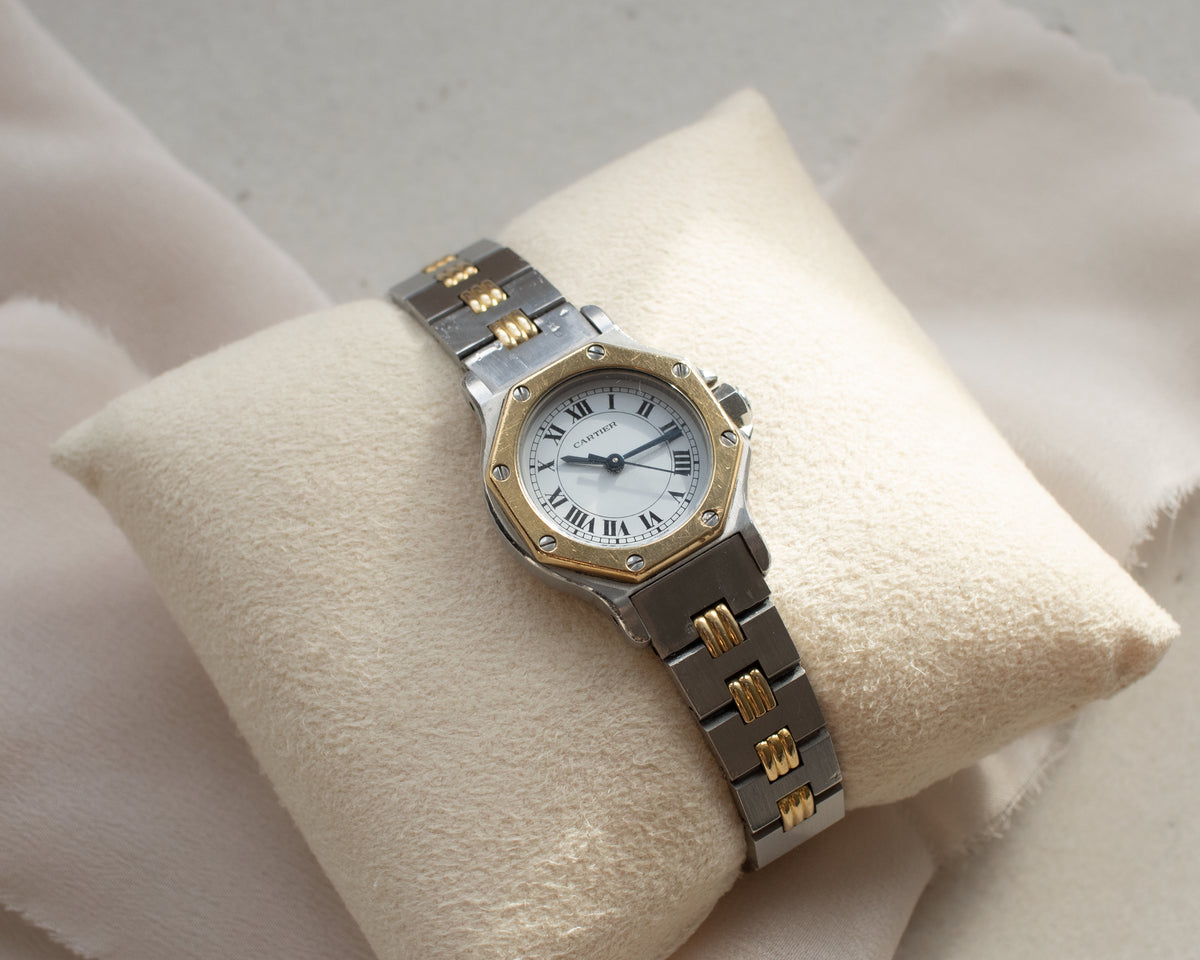 Vintage Cartier Santos Octagon Automatic Steel & Gold Godron Bracelet Watch | late 1980s