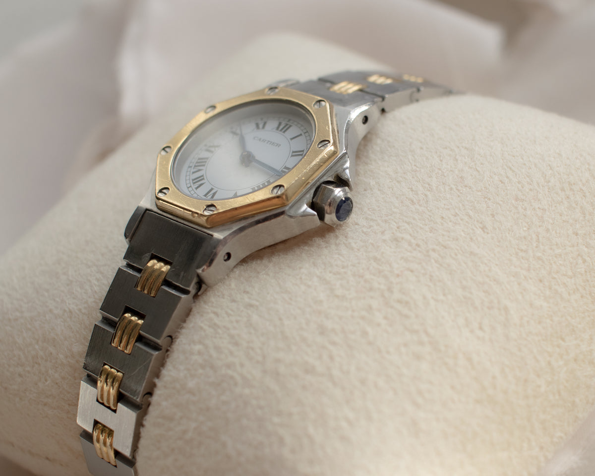 Vintage Cartier Santos Octagon Automatic Steel & Gold Godron Bracelet Watch | late 1980s