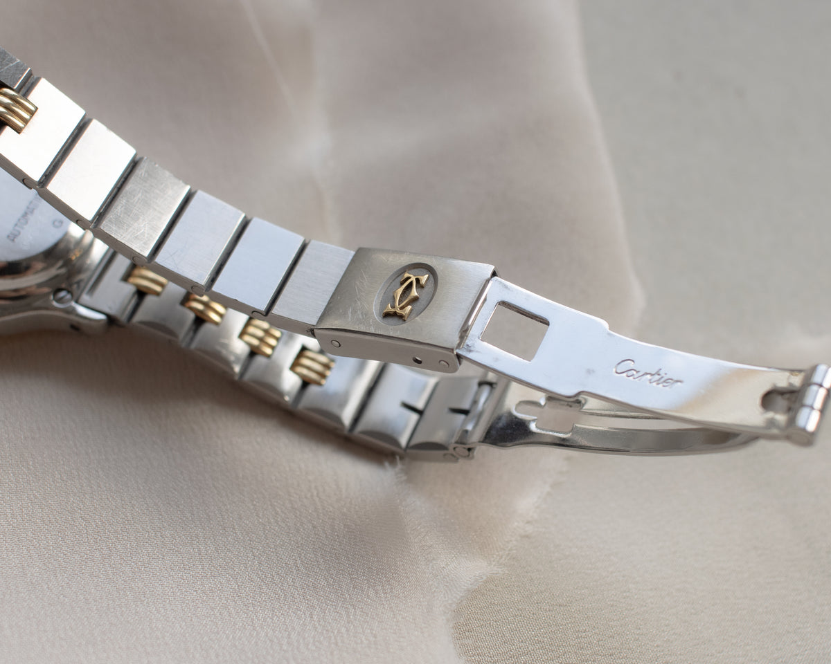 Vintage Cartier Santos Octagon Automatic Steel & Gold Godron Bracelet Watch | late 1980s
