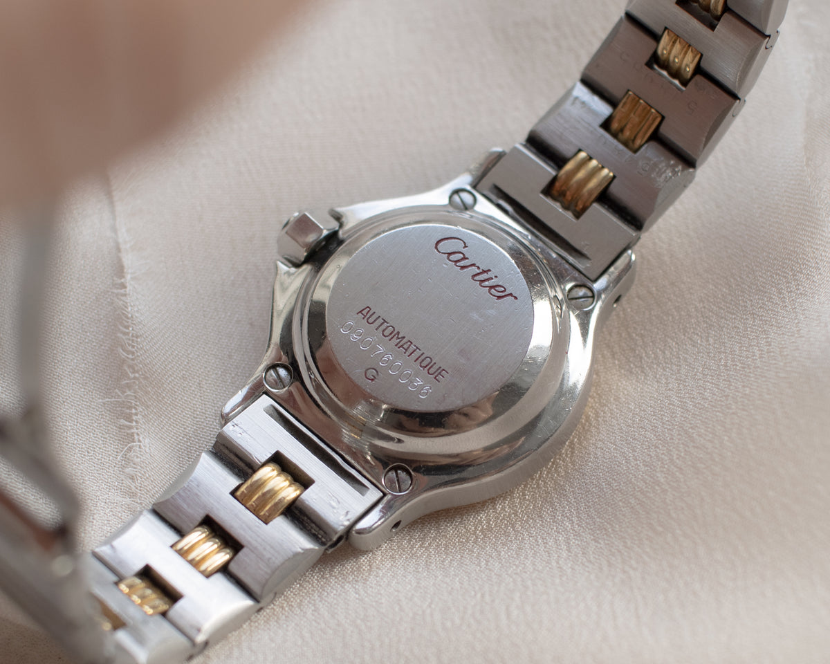 Vintage Cartier Santos Octagon Automatic Steel & Gold Godron Bracelet Watch | late 1980s