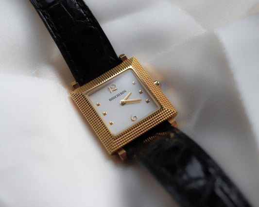 Boucheron Carrée Wristwatch – 18ct Gold with Clous de Paris