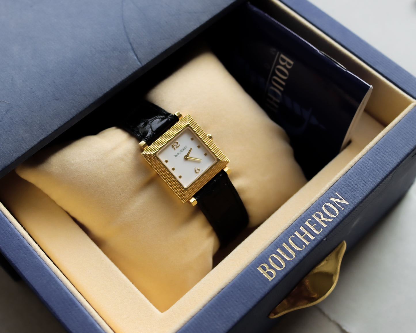 Boucheron Carrée Wristwatch – 18ct Gold with Clous de Paris