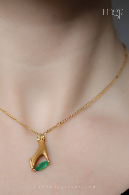 18ct gold Carrera y Carrera emerald and diamond hand pendant necklace