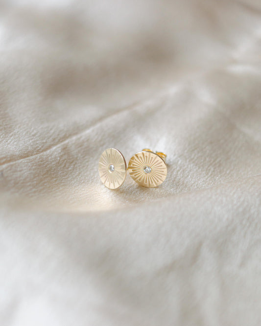 9ct gold and diamond engraved circle studs