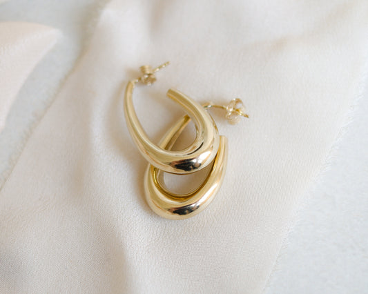 9ct gold C shape, oval hoop earrings