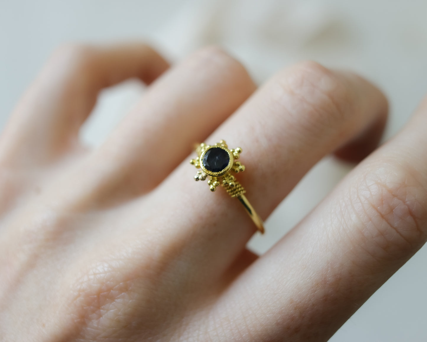 Antique High-Carat Gold Etruscan Revival Sapphire Ring - UK S 1/2