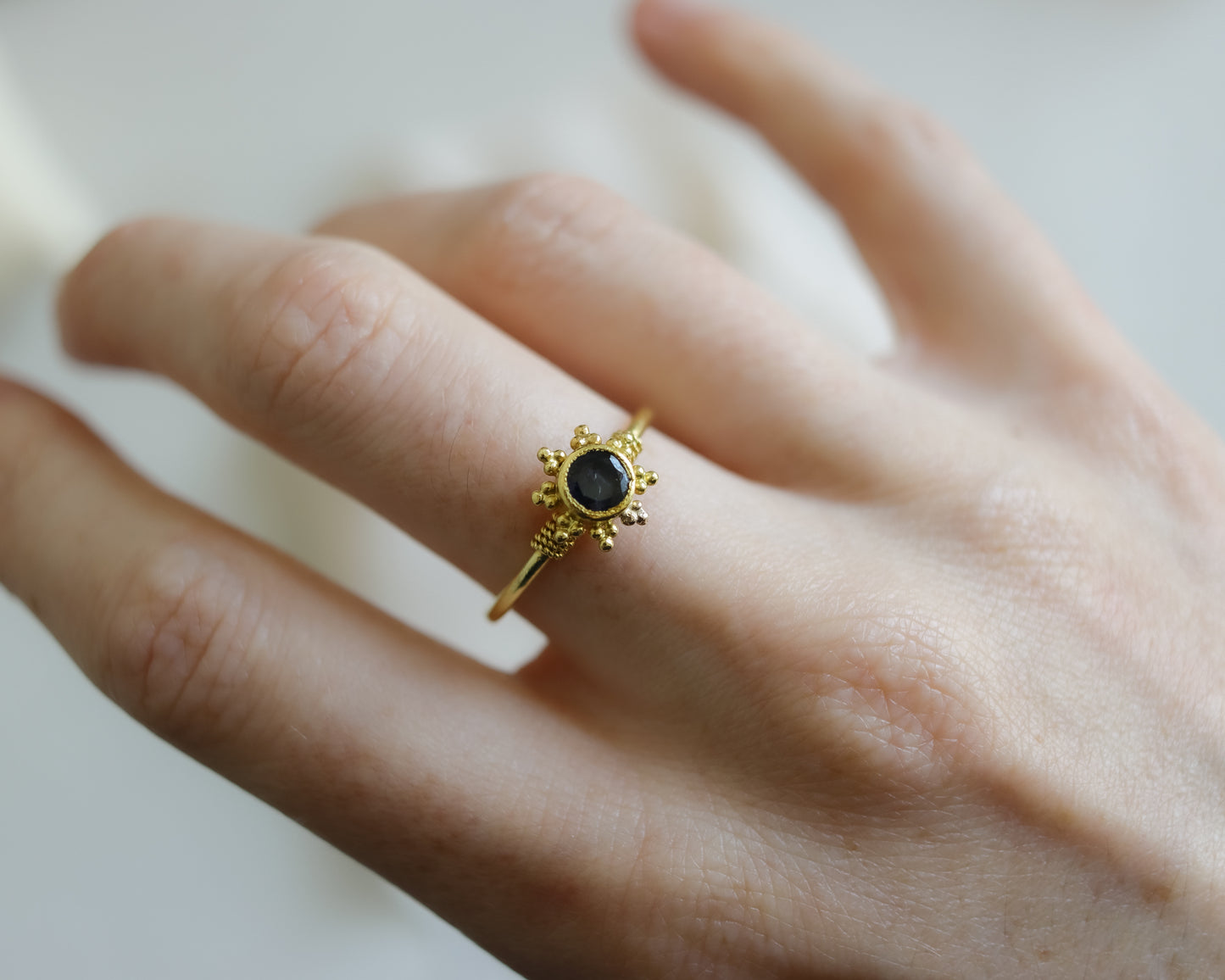 Antique High-Carat Gold Etruscan Revival Sapphire Ring - UK S 1/2