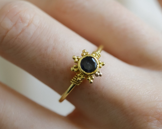 Antique High-Carat Gold Etruscan Revival Sapphire Ring - UK S 1/2