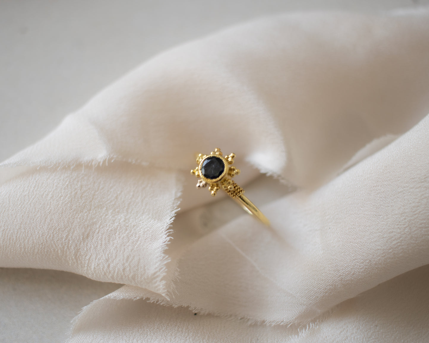 Antique High-Carat Gold Etruscan Revival Sapphire Ring - UK S 1/2