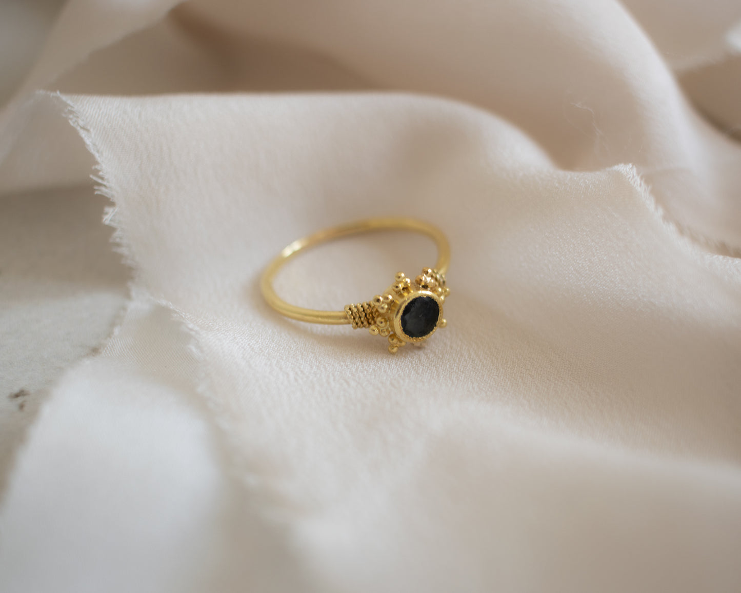 Antique High-Carat Gold Etruscan Revival Sapphire Ring - UK S 1/2