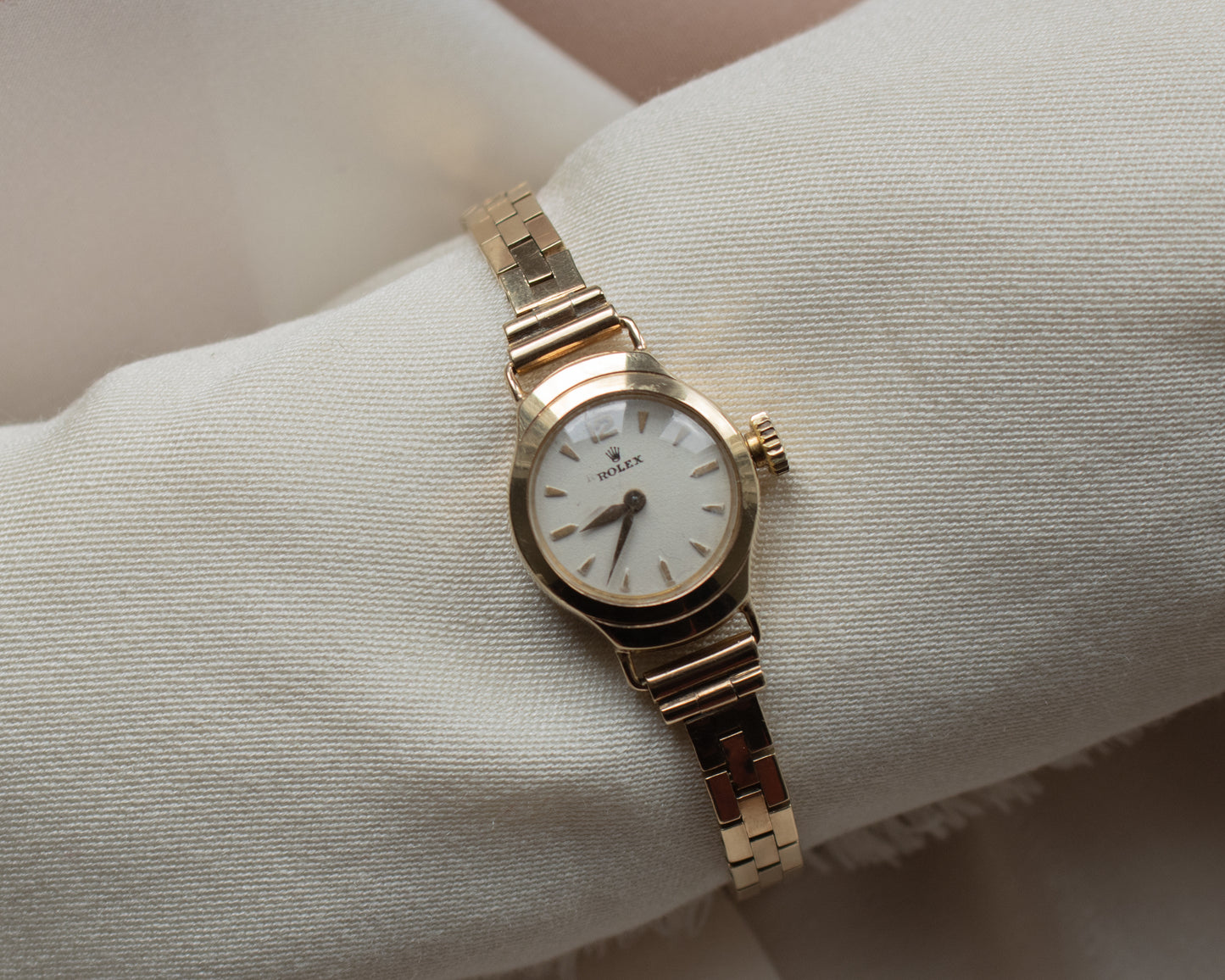 Vintage Rolex Ladies Dress Watch-9ct Gold, Brick Link Bracelet, 1959