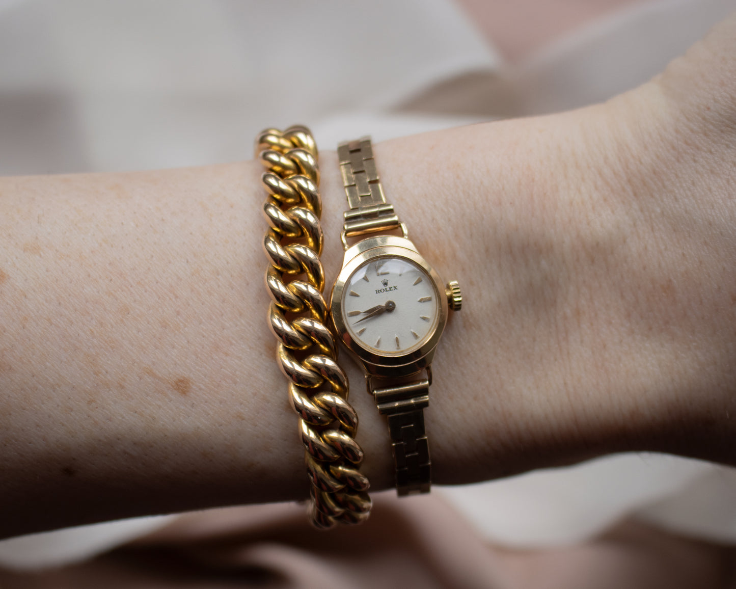 Vintage Rolex Ladies Dress Watch-9ct Gold, Brick Link Bracelet, 1959