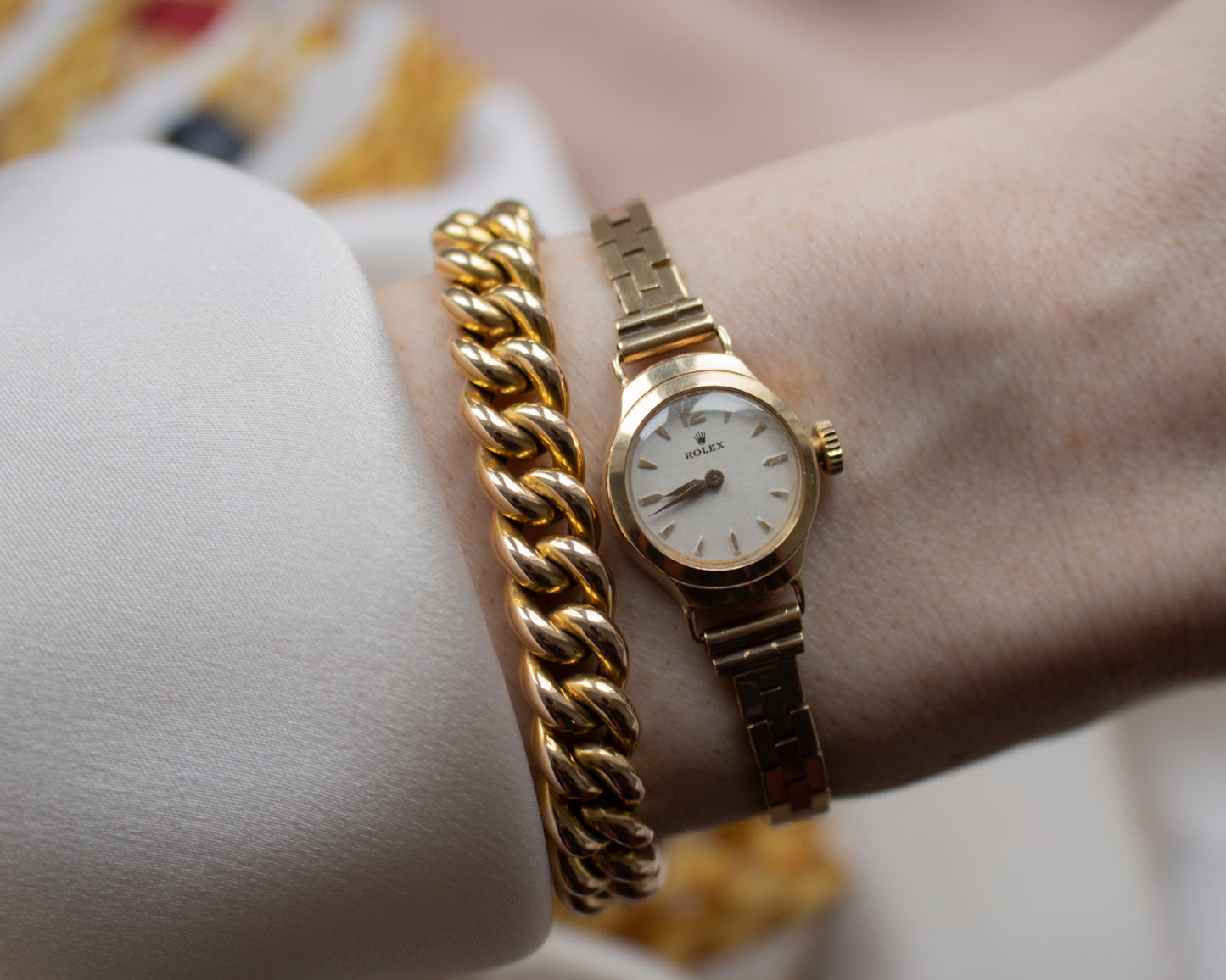 Vintage Rolex Ladies Dress Watch-9ct Gold, Brick Link Bracelet, 1959
