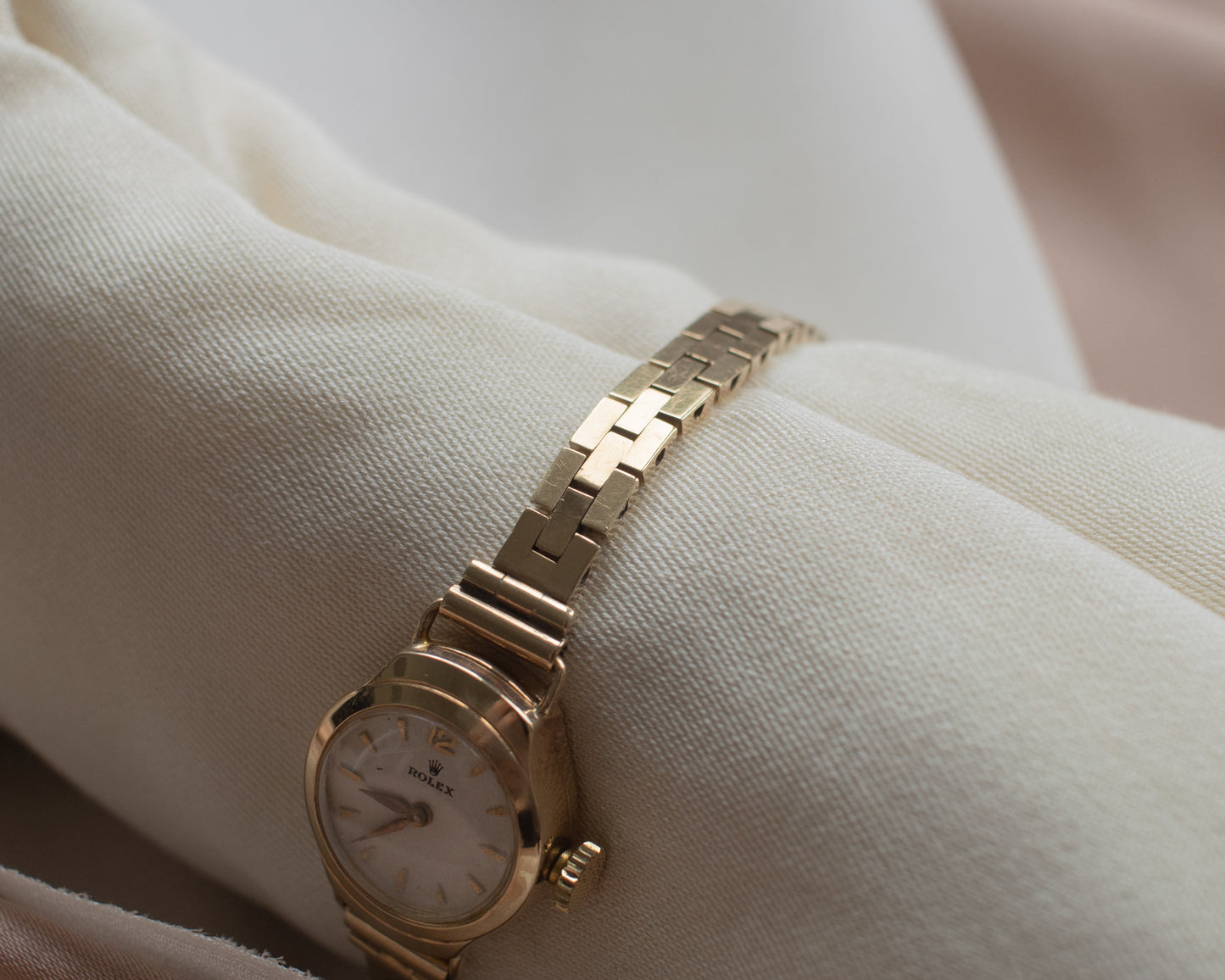 Vintage Rolex Ladies Dress Watch-9ct Gold, Brick Link Bracelet, 1959