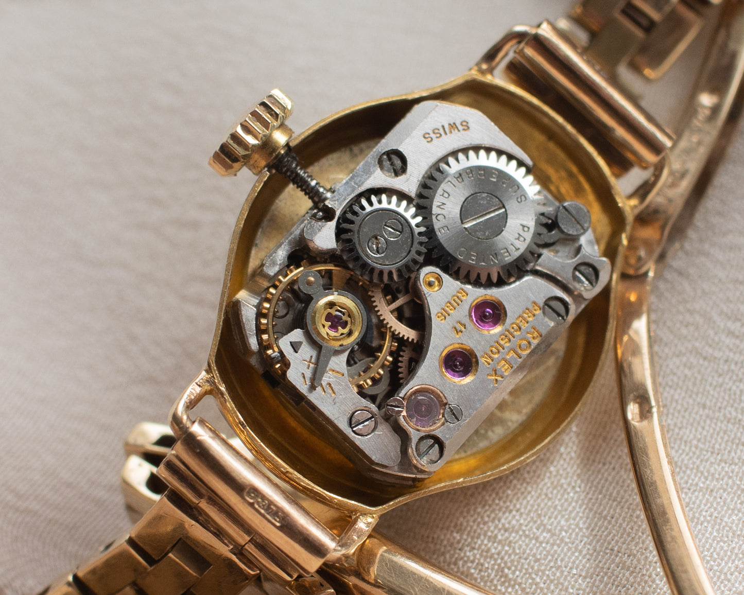 Vintage Rolex Ladies Dress Watch-9ct Gold, Brick Link Bracelet, 1959