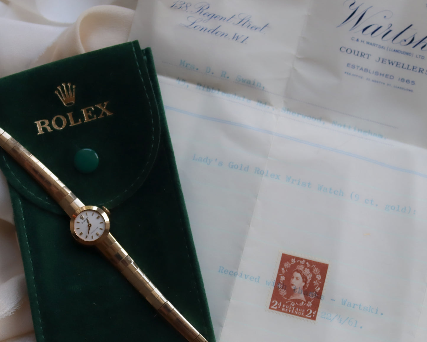 Ladies Rolex Precision Wristwatch in 9ct gold with silver dial - 1961